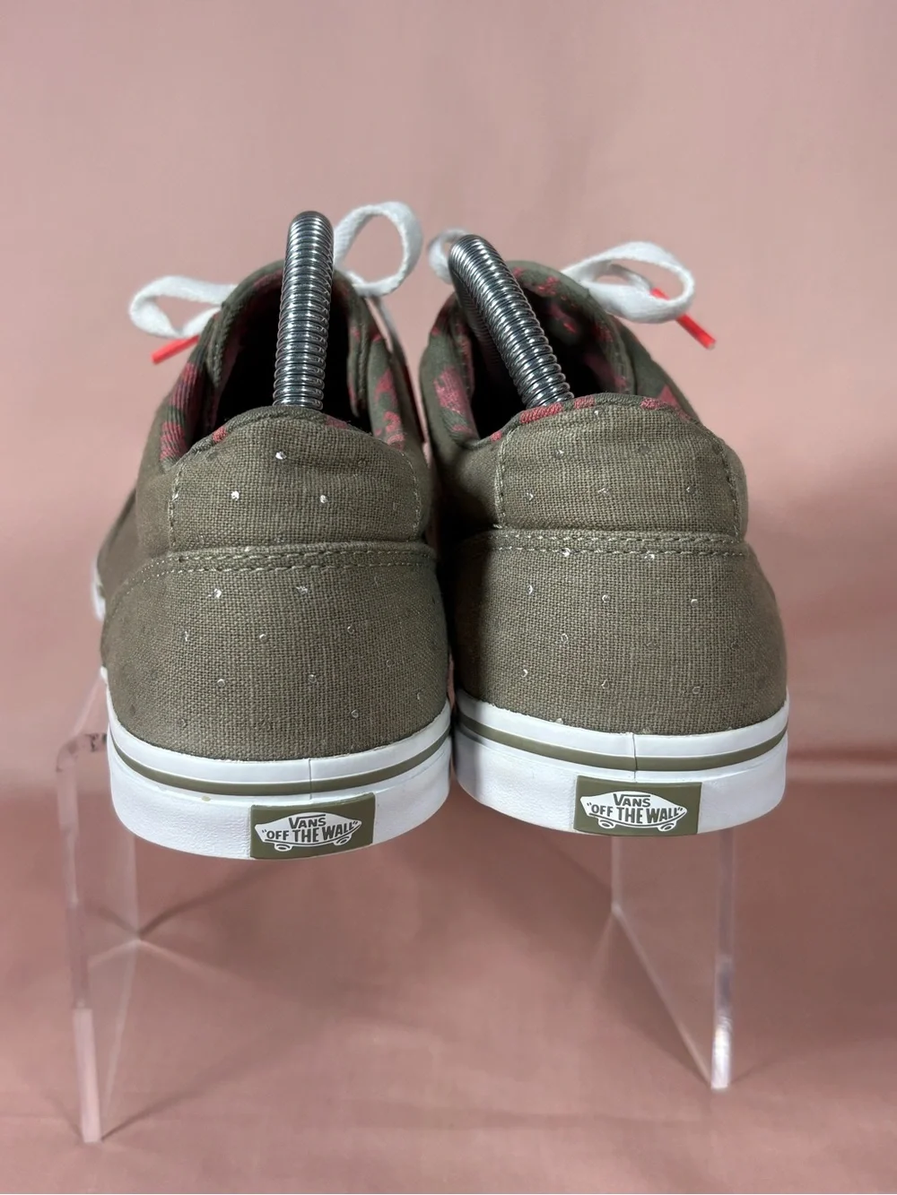 Vans Women's Khaki-Tan-Greenish Canvas Color With Silver Chips Sneakers Size 9.5